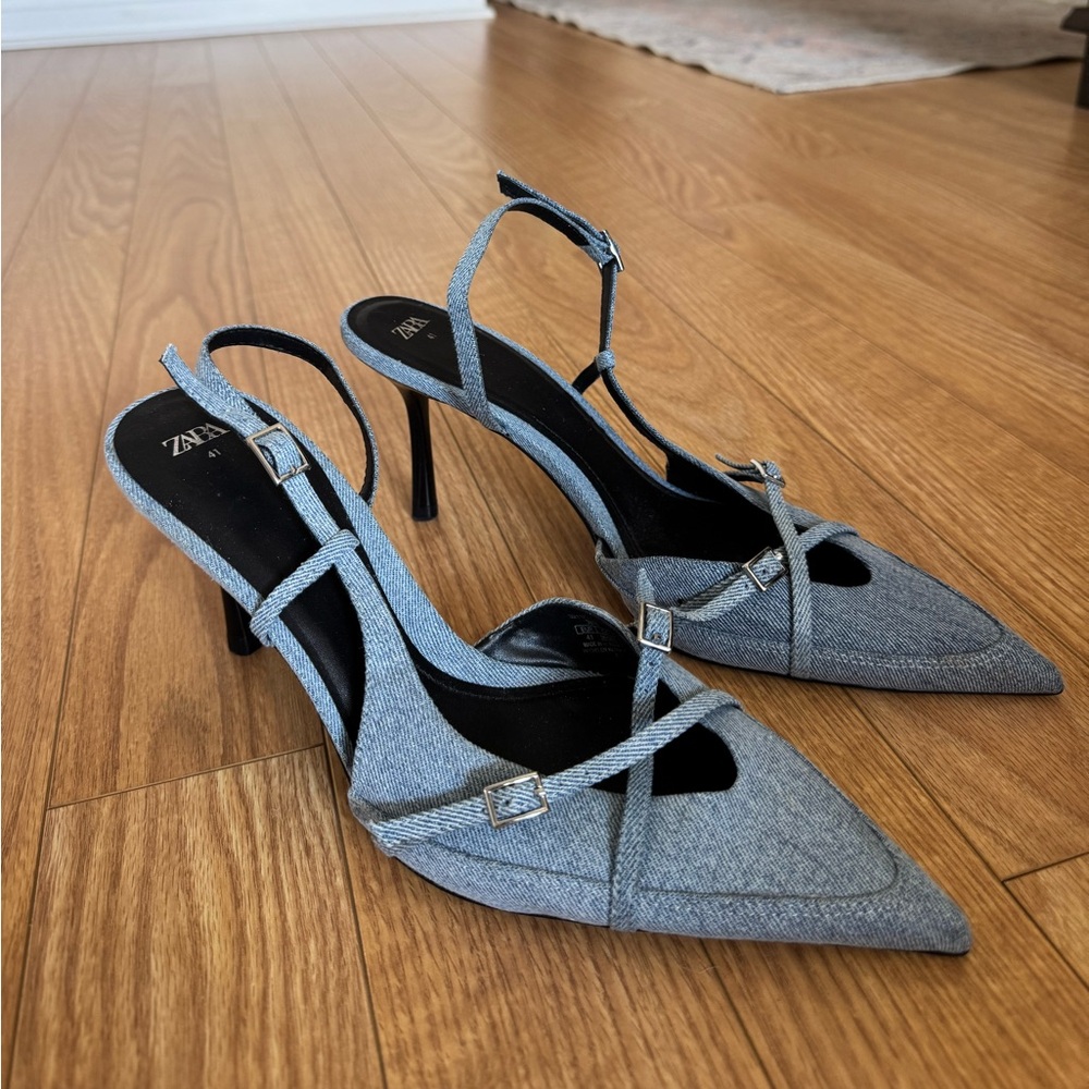 Zara Women's Denim Slingback Heels